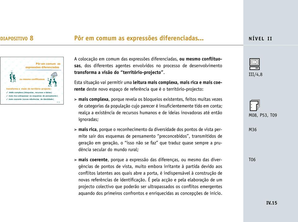 pensamento ) mais coerente (novas referências de identidade ) IV / 8 A colocação em comum das expressões diferenciadas, ou mesmo conflituosas, dos diferentes agentes envolvidos no processo de