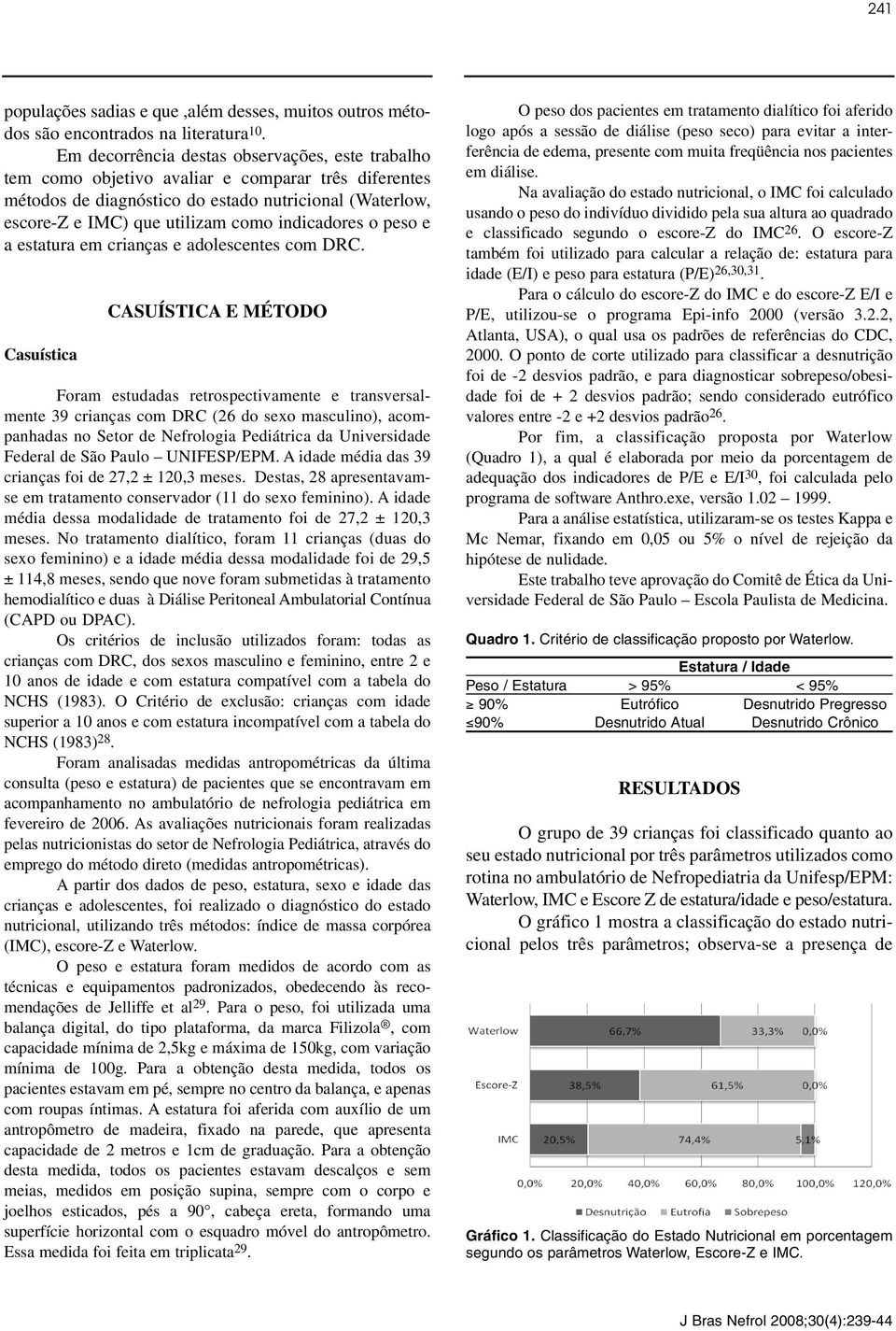 indicadores o peso e a estatura em crianças e adolescentes com DRC.