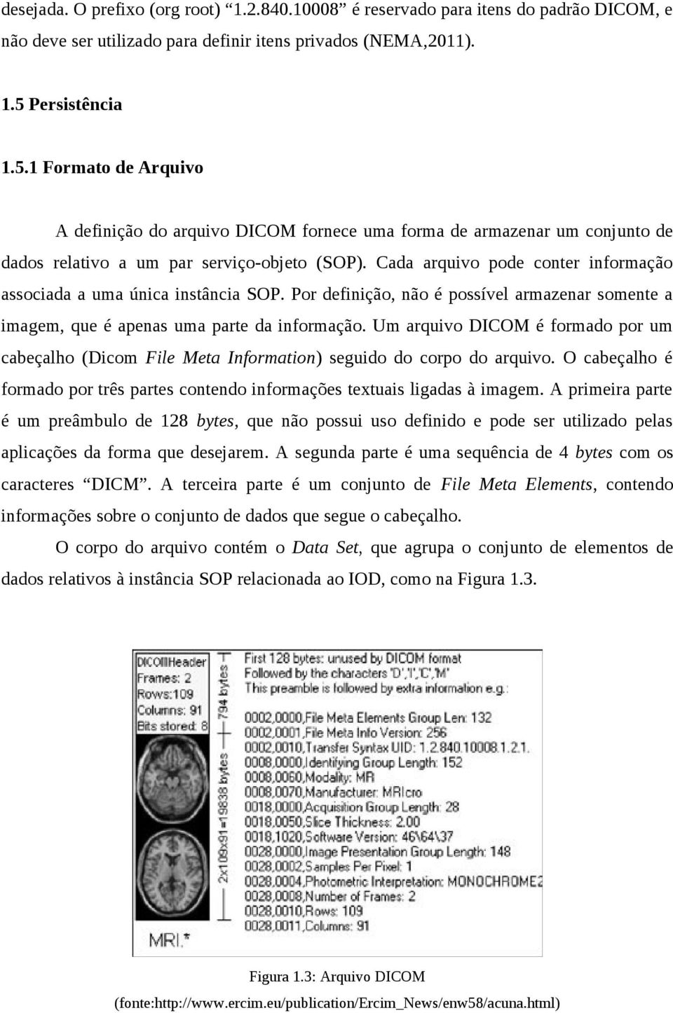 Cada arquivo pode conter informação associada a uma única instância SOP. Por definição, não é possível armazenar somente a imagem, que é apenas uma parte da informação.