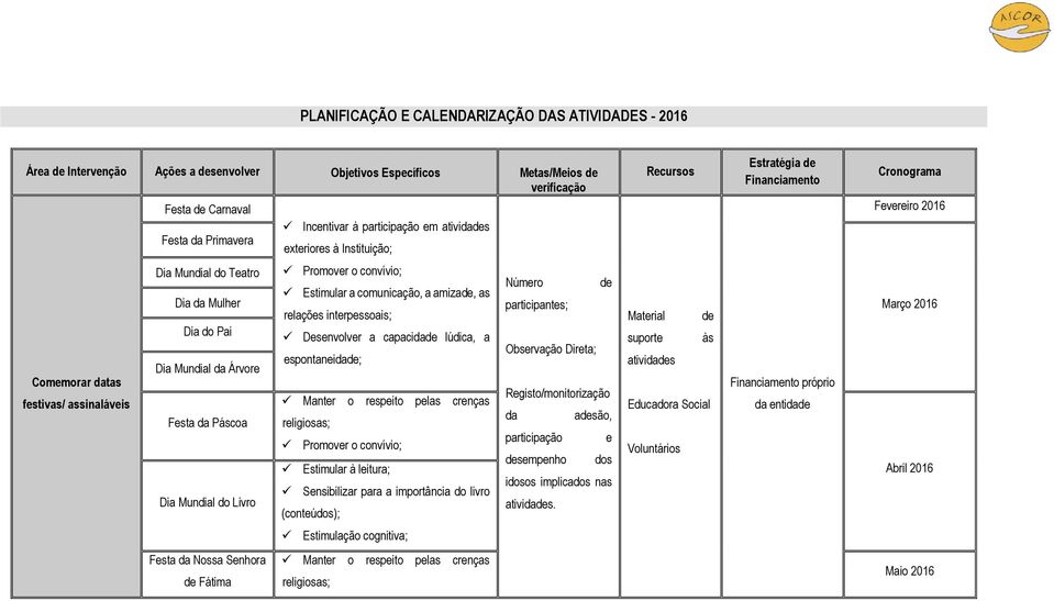 relações interpessoais; Desenvolver a capaci lúdica, a espontanei; Manter o respeito pelas crenças religiosas; Promover o convívio; Estimular à leitura; Sensibilizar para a importância do livro