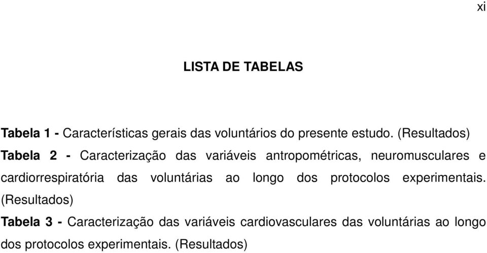 cardiorrespiratória das voluntárias ao longo dos protocolos experimentais.