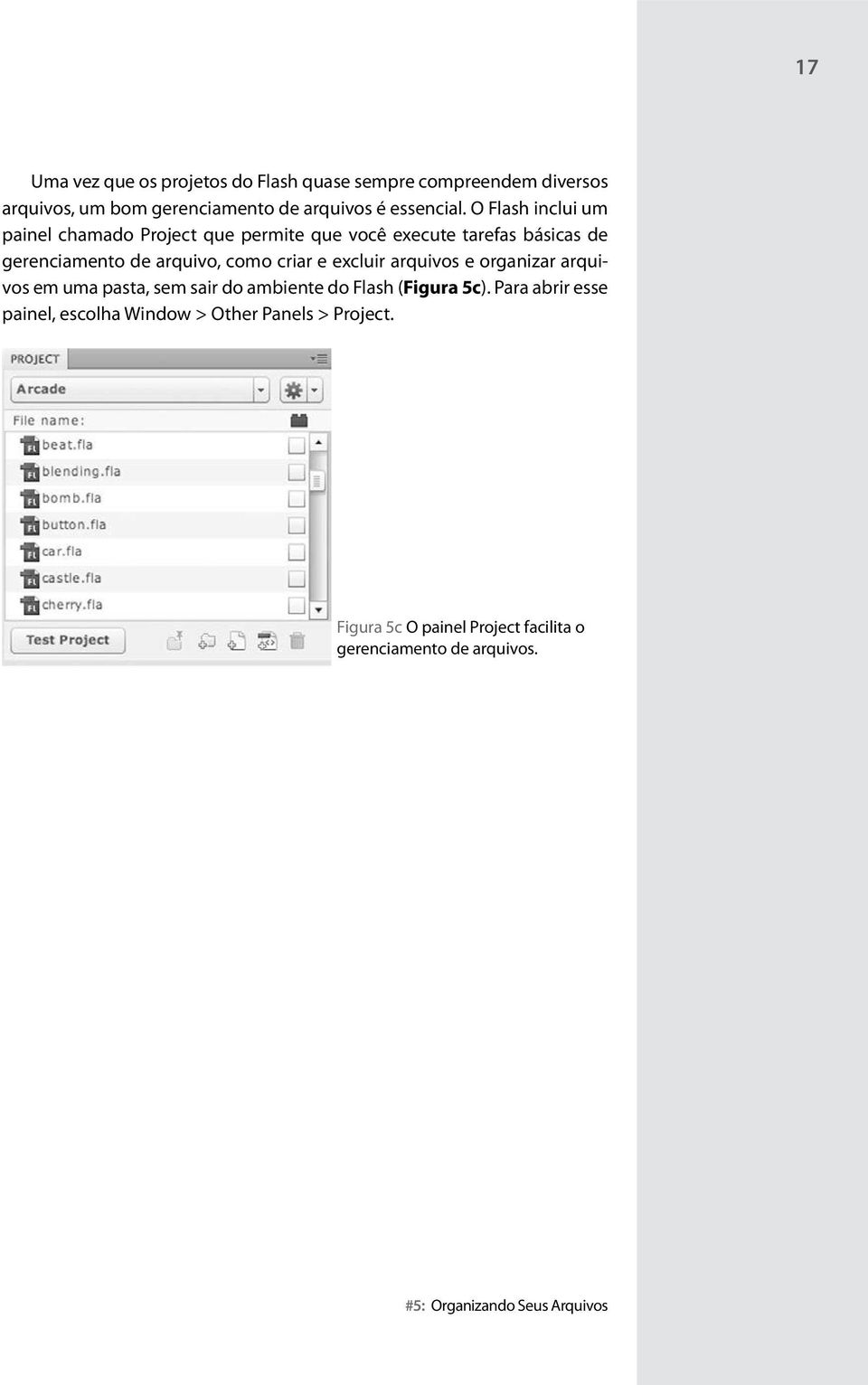 e excluir arquivos e organizar arquivos em uma pasta, sem sair do ambiente do Flash (Figura 5c).