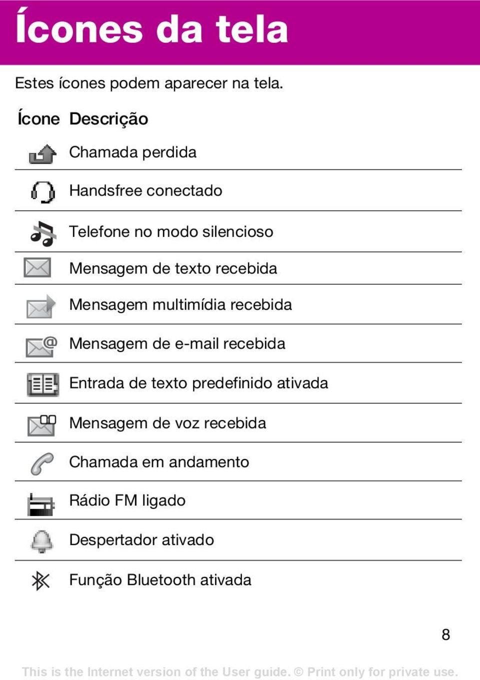 de texto recebida Mensagem multimídia recebida Mensagem de e-mail recebida Entrada de