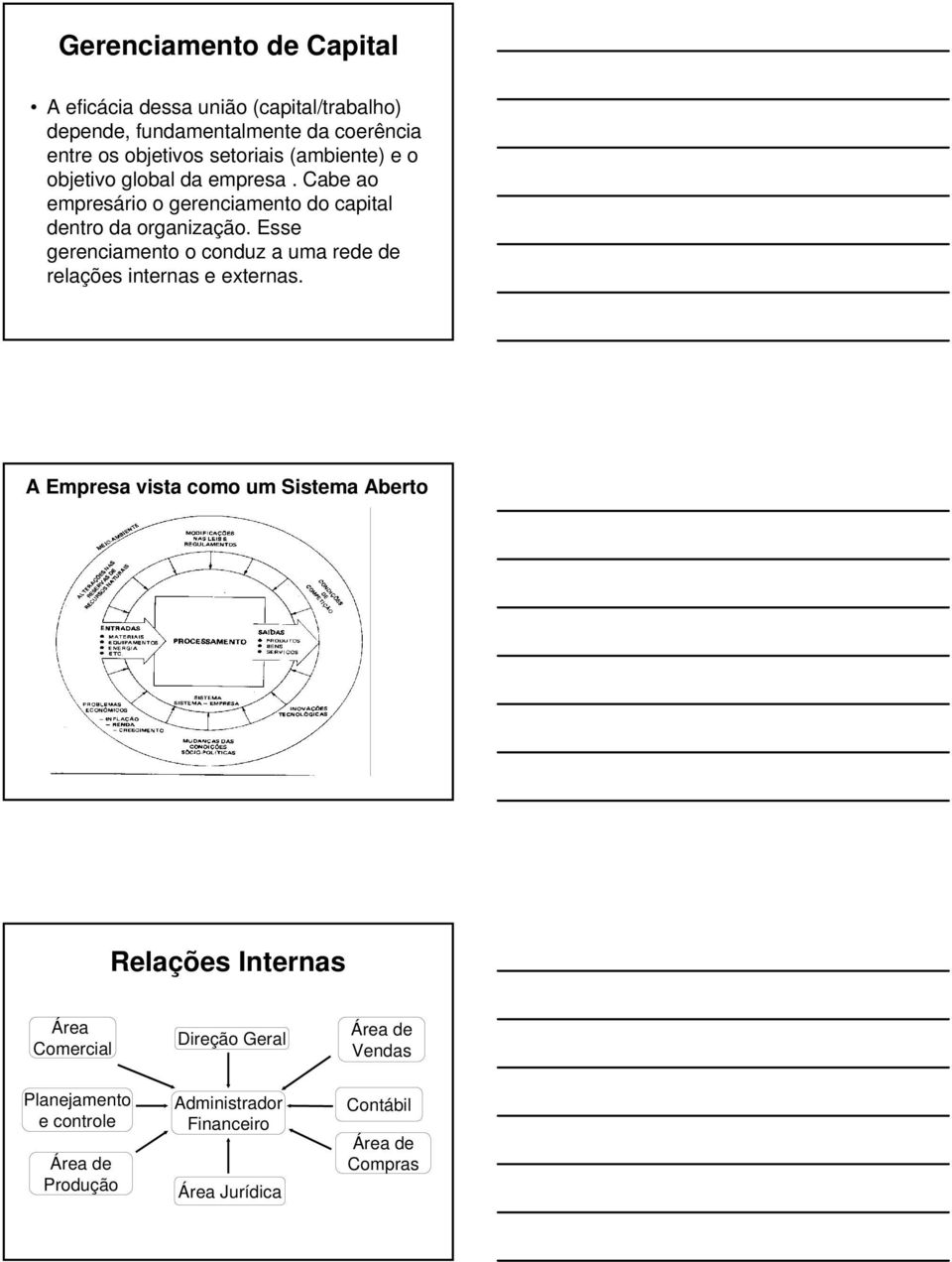 Esse gerenciamento o conduz a uma rede de relações internas e externas.