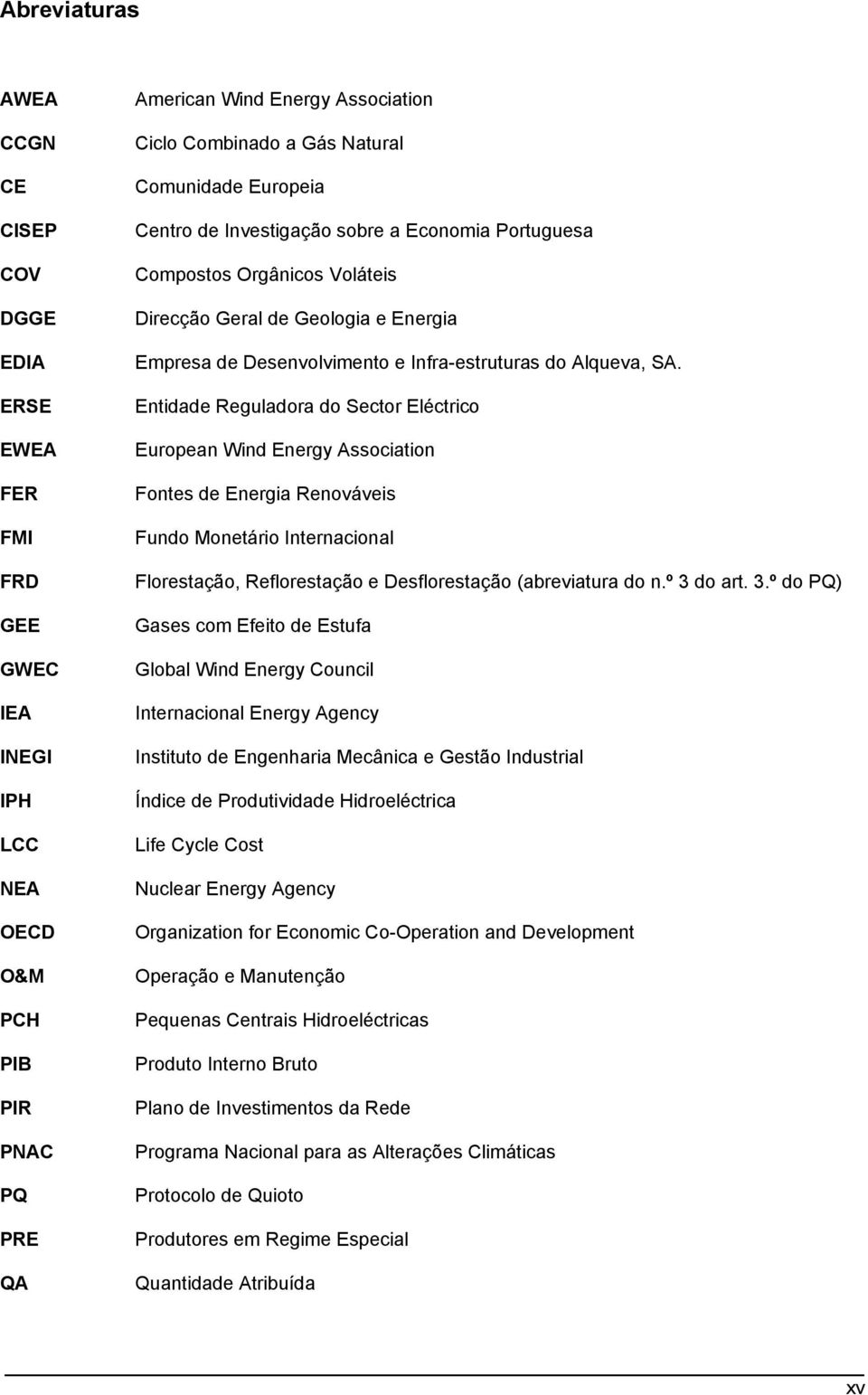 Entidade Reguladora do Sector Eléctrico European Wind Energy Association Fontes de Energia Renováveis Fundo Monetário Internacional Florestação, Reflorestação e Desflorestação (abreviatura do n.