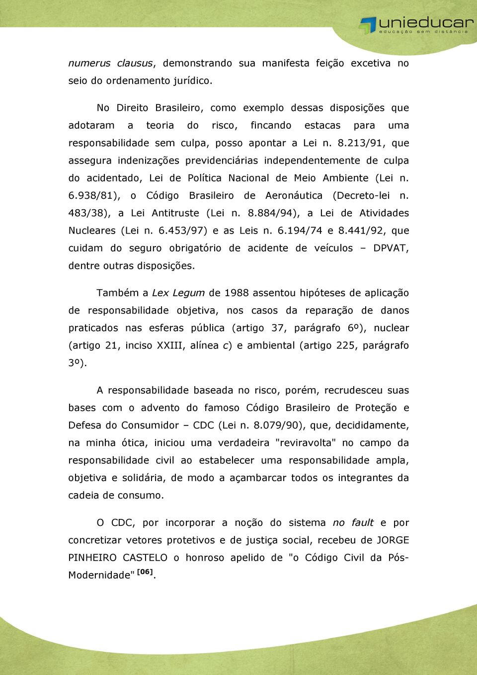 213/91, que assegura indenizações previdenciárias independentemente de culpa do acidentado, Lei de Política Nacional de Meio Ambiente (Lei n. 6.