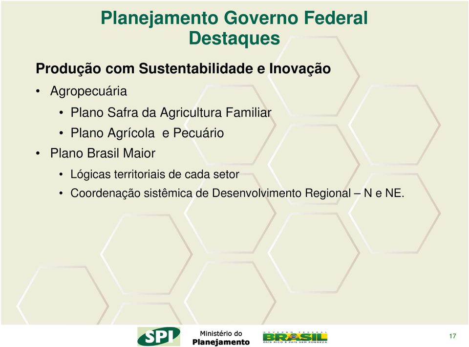 Agrícola e Pecuário Plano Brasil Maior Lógicas territoriais de cada