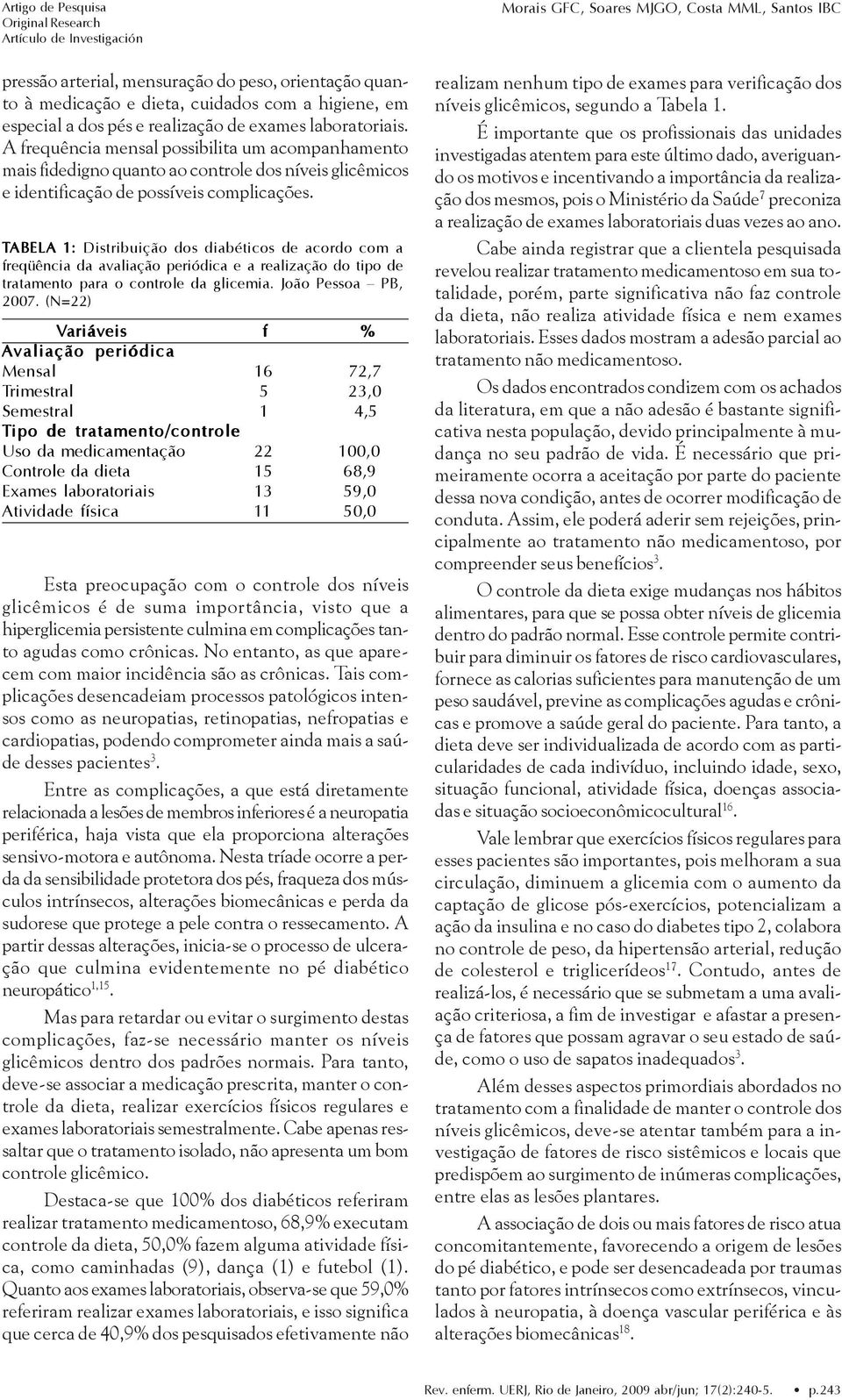 TABELA 1: Distribuição dos diabéticos de acordo com a freqüência da avaliação periódica e a realização do tipo de tratamento para o controle da glicemia. João Pessoa PB, 2007.