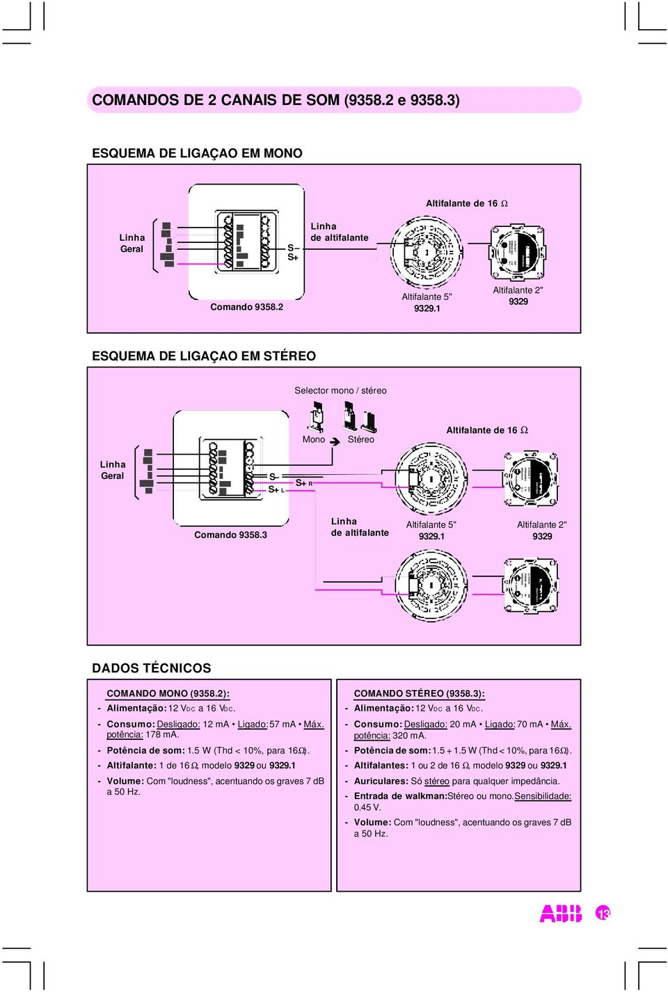 1 Altifalante 2" 9329 ESQUEMA DE IGAÇAO EM STÉREO Selector mono / stéreo Mono Stéreo Altifalante de 16 W inha Geral S S+ S+ R POARIDAD POTENCIAMAX.