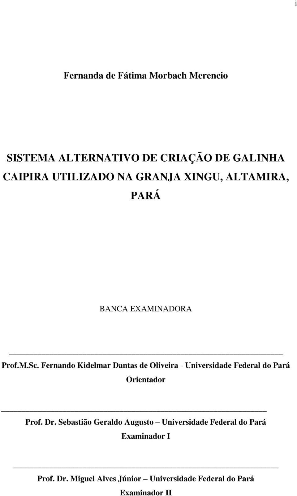 Fernando Kidelmar Dantas de Oliveira - Universidade Federal do Pará Orientador Prof. Dr.