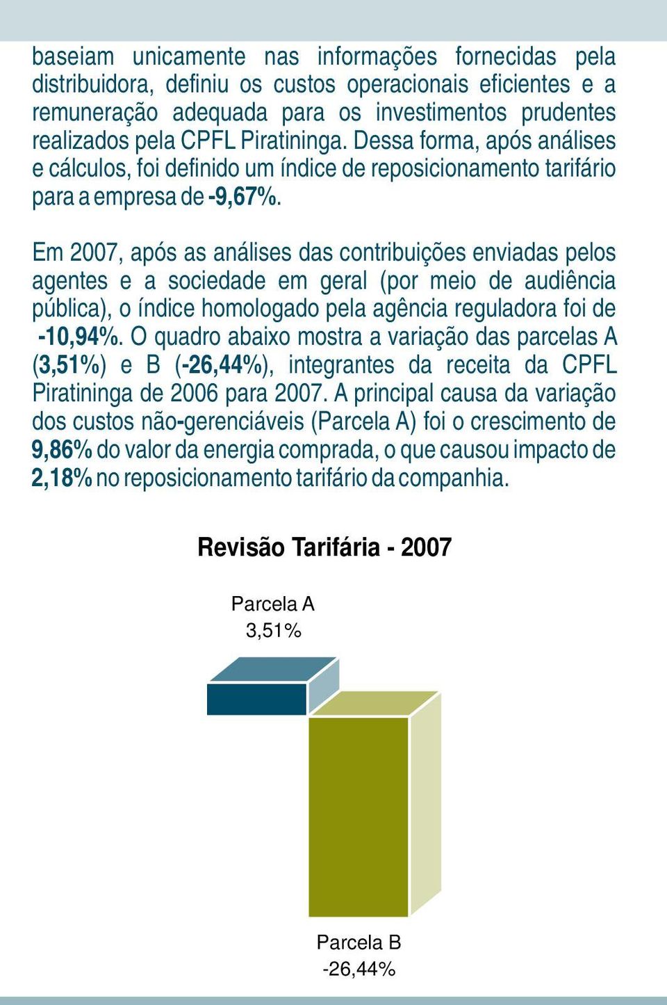 Em 2007, após as análises das contribuições enviadas pelos agentes e a sociedade em geral (por meio de audiência pública), o índice homologado pela agência reguladora foi de -10,94%.