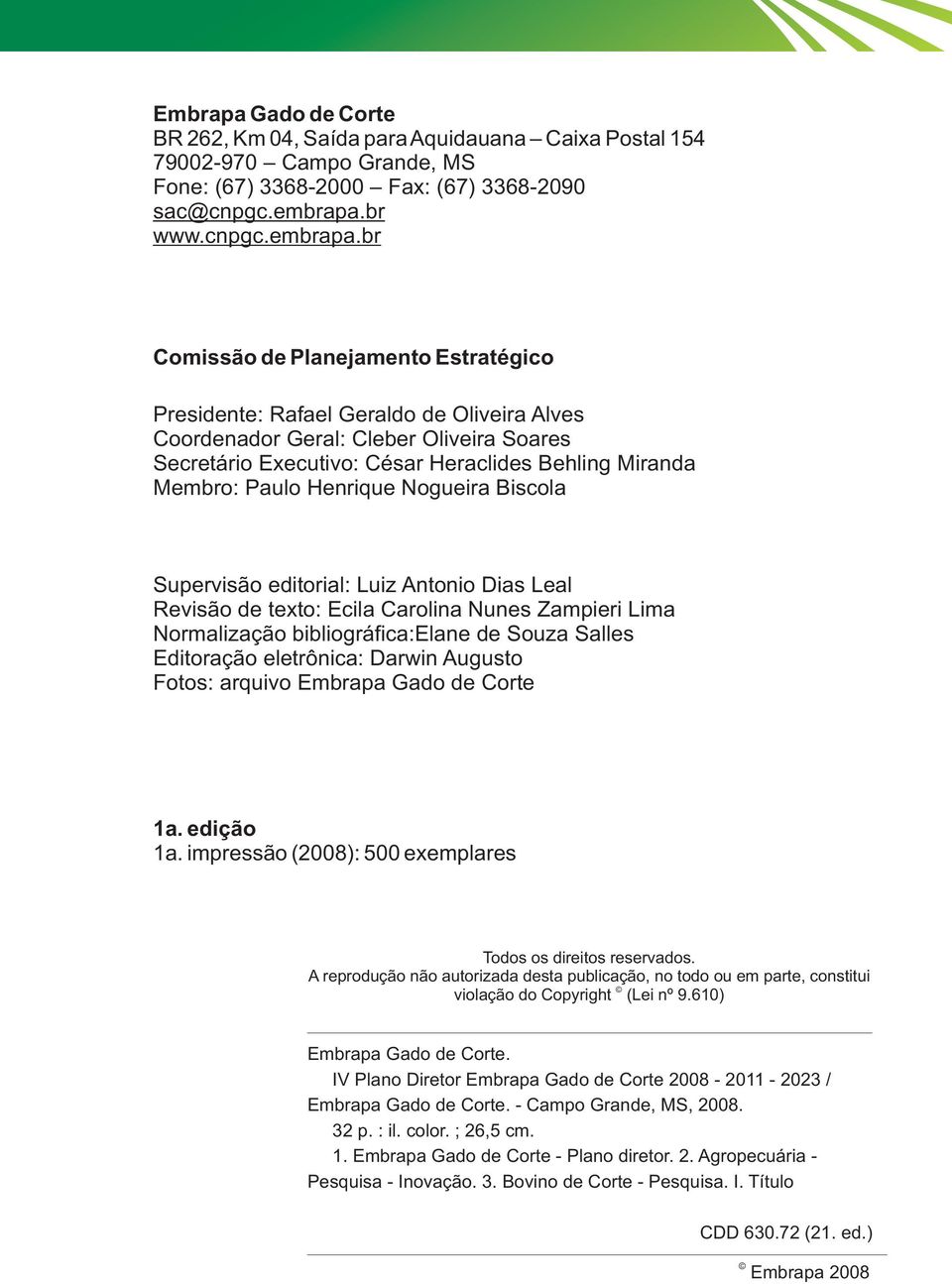 br Comissão de Planejamento Estratégico Presidente: Rafael Geraldo de Oliveira Alves Coordenador Geral: Cleber Oliveira Soares Secretário Executivo: César Heraclides Behling Miranda Membro: Paulo