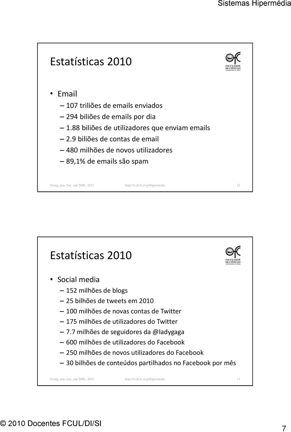 pt/hipermedia 12 Estatísticas 2010 Social media 152 milhões de blogs 25 bilhões de tweets em 2010 100 milhões de novas contas de Twitter 175 milhões de utilizadores do