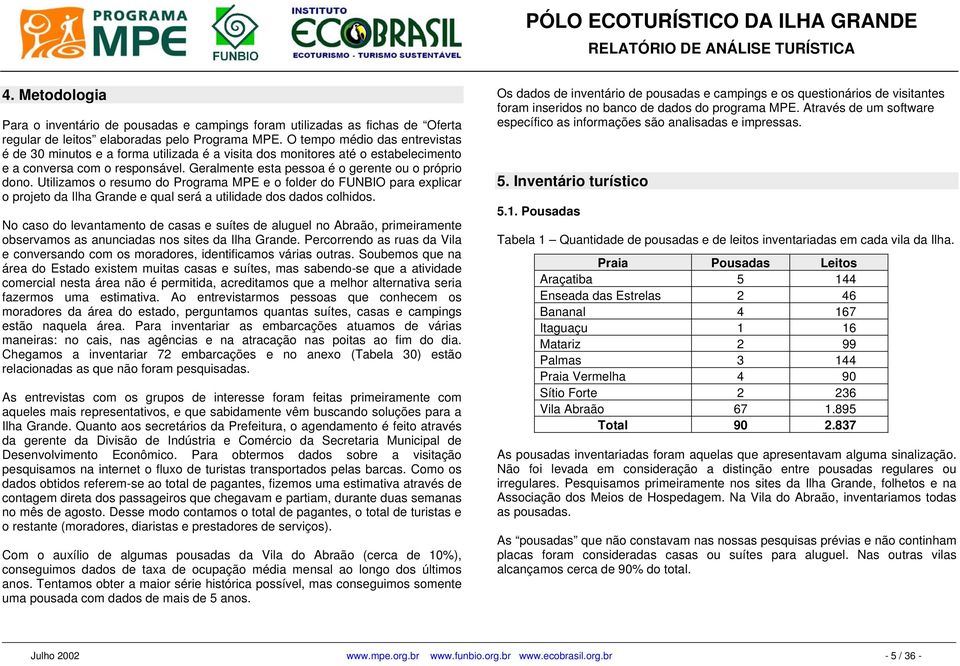 Utilizamos o resumo do Programa MPE e o folder do FUNBIO para explicar o projeto da Ilha Grande e qual será a utilidade dos dados colhidos.