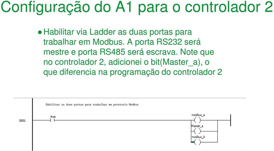 A porta RS232 será mestre e porta RS485 será escrava.