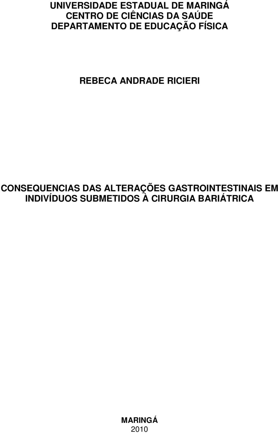 RICIERI CONSEQUENCIAS DAS ALTERAÇÕES GASTROINTESTINAIS