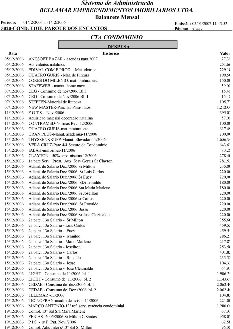 home page 59,00 07/12/2006 CEG - Consumo de nov/2006 Bl I 15,40 07/12/2006 CEG - Consumo de Nov/2006 Bl II 15,40 07/12/2006 STEFFEN-Material de limpeza 105,77 07/12/2006 NEW MASTER-Parc 1/5 Para-