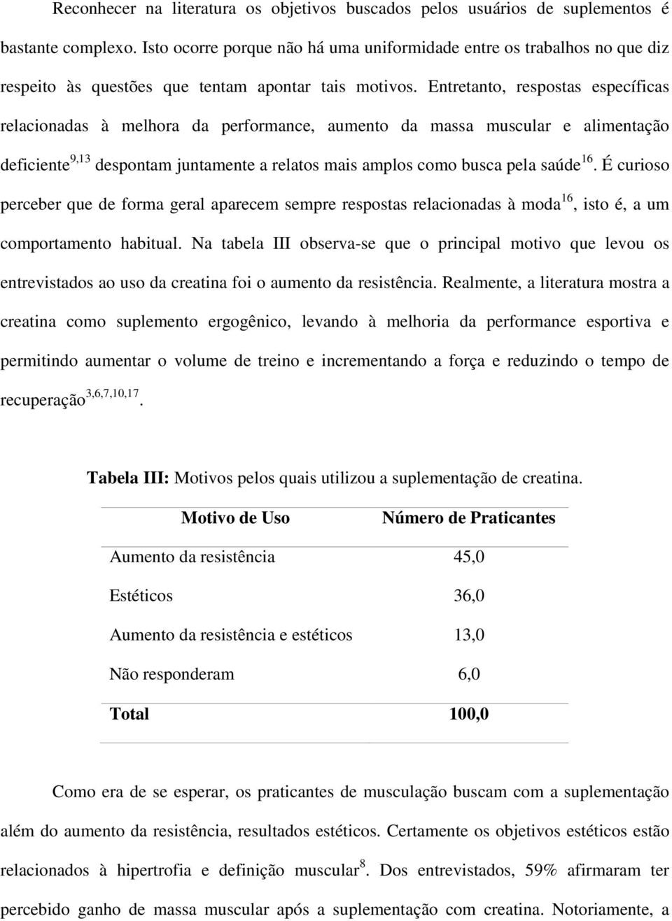 Entretanto, respostas específicas relacionadas à melhora da performance, aumento da massa muscular e alimentação deficiente 9,13 despontam juntamente a relatos mais amplos como busca pela saúde 16.