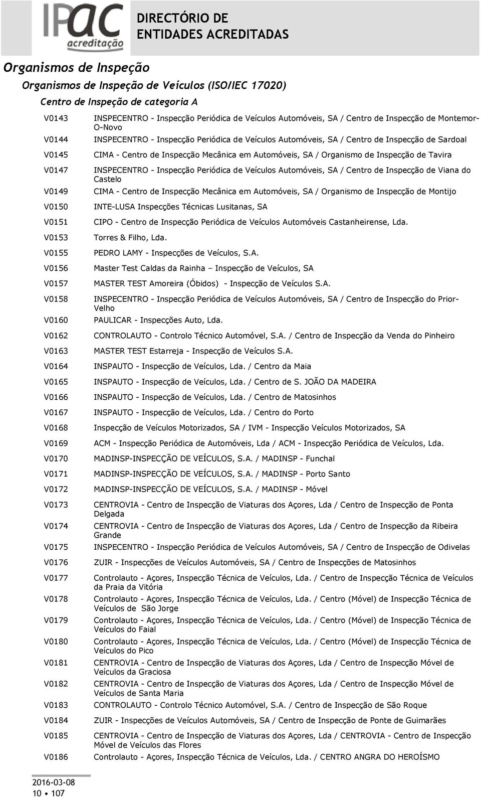 Automóveis, SA / Centro de Inspecção de Montemor- O-Novo INSPECENTRO - Inspecção Periódica de Veículos Automóveis, SA / Centro de Inspecção de Sardoal CIMA - Centro de Inspecção Mecânica em