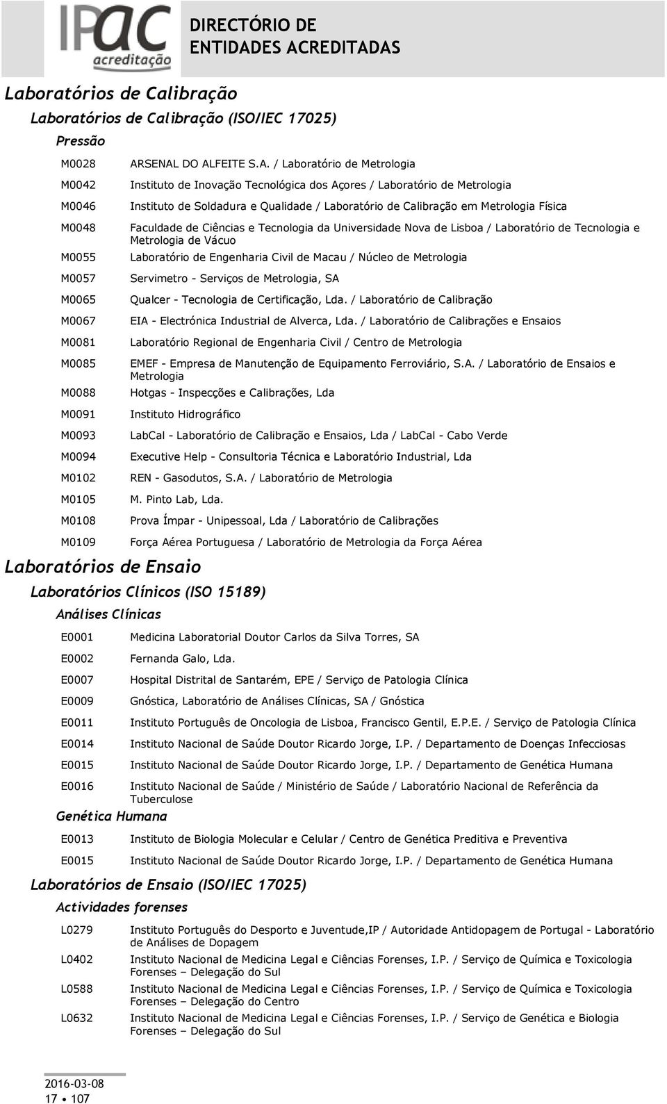 Faculdade de Ciências e Tecnologia da Universidade Nova de Lisboa / Laboratório de Tecnologia e Metrologia de Vácuo Laboratório de Engenharia Civil de Macau / Núcleo de Metrologia Servimetro -