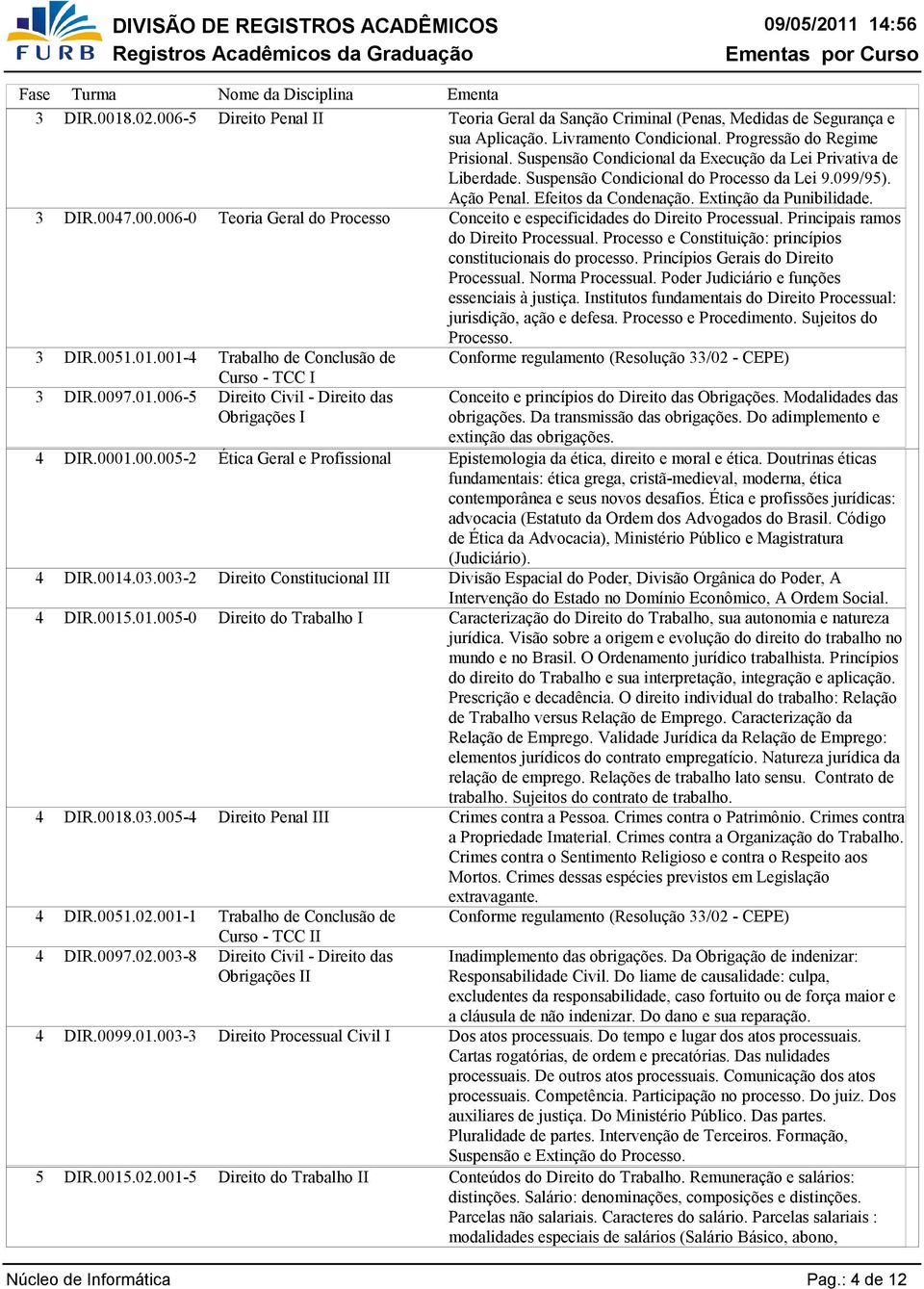 I Direito do Trabalho II Teoria Geral da Sanção Criminal (Penas, Medidas de Segurança e sua Aplicação. Livramento Condicional. Progressão do Regime Prisional.