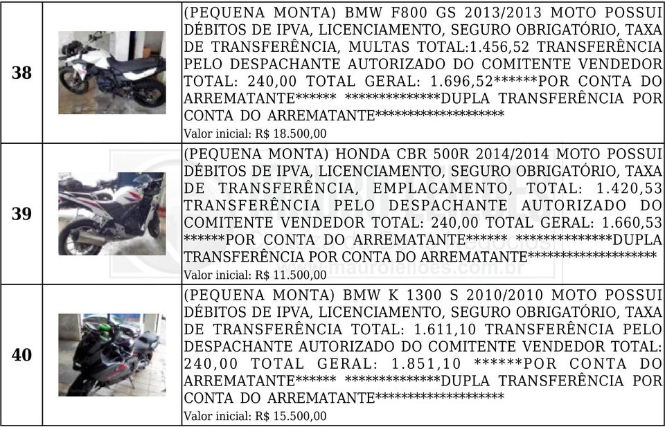 420,53 TRANSFERÊNCIA PELO DESPACHANTE AUTORIZADO DO COMITENTE VENDEDOR TOTAL: 240,00 TOTAL GERAL: 1.