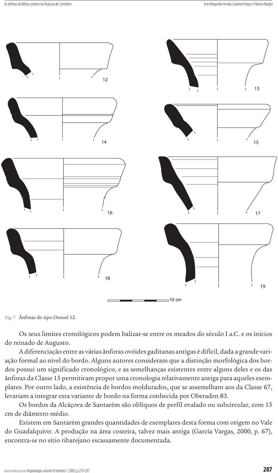 A diferenciação entre as várias ânforas ovóides gaditanas antigas é difícil, dada a grande variação formal ao nível do bordo.