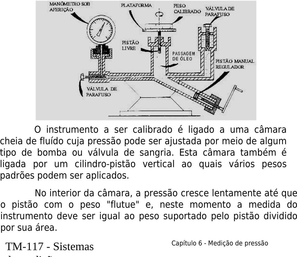 Esta câmara também é ligada por um cilindro-pistão vertical ao quais vários pesos padrões podem ser aplicados.