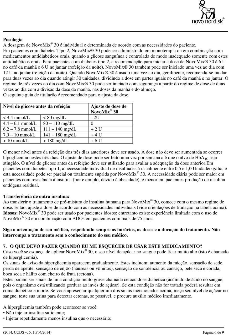 somente com estes antidiabéticos orais. Para pacientes com diabetes tipo 2, a recomendação para iniciar a dose de NovoMix 30 é 6 U no café da manhã e 6 U no jantar (refeição da noite).