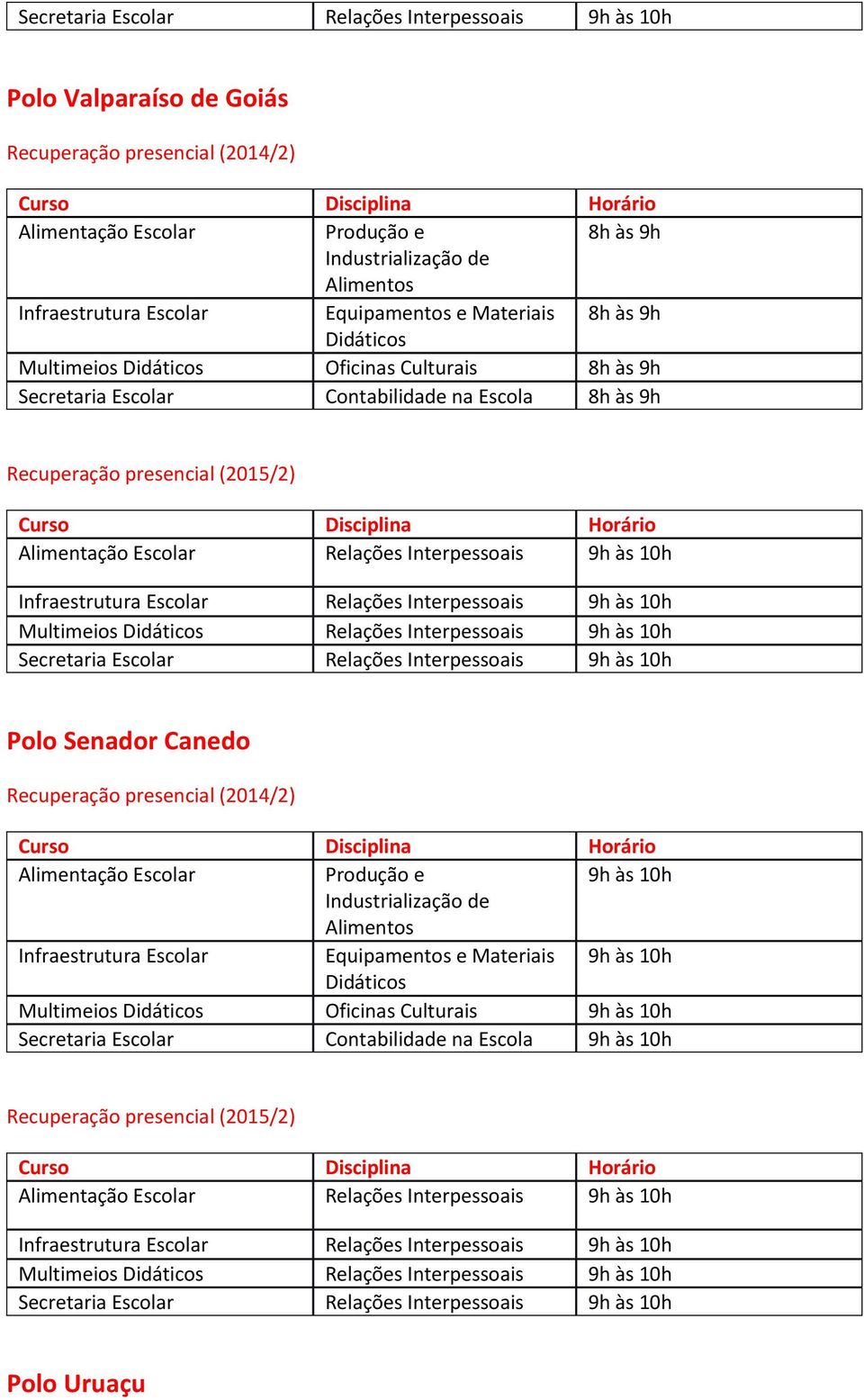 9h às 10h Multimeios Oficinas Culturais 9h às 10h Secretaria Escolar Contabilidade na Escola 9h às 10h