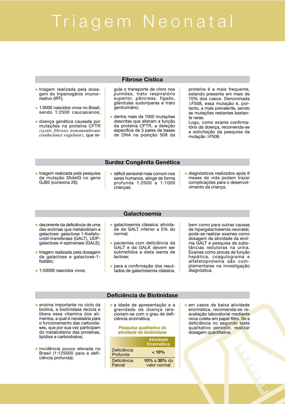 geniturinário; dentre mais de 1000 mutações descritas que alteram a função da proteína CFTR, a deleção específica de 3 pares de bases de DNA na posição 508 da proteína é a mais frequente, estando