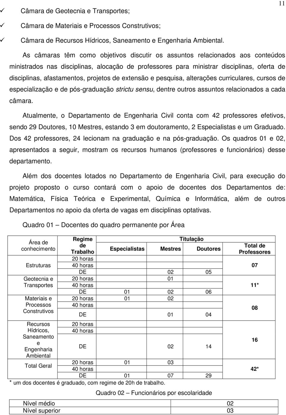 projetos de extensão e pesquisa, alterações curriculares, cursos de especialização e de pósgraduação strictu sensu, dentre outros assuntos relacionados a cada câmara.