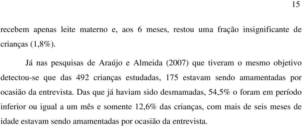 175 estavam sendo amamentadas por ocasião da entrevista.