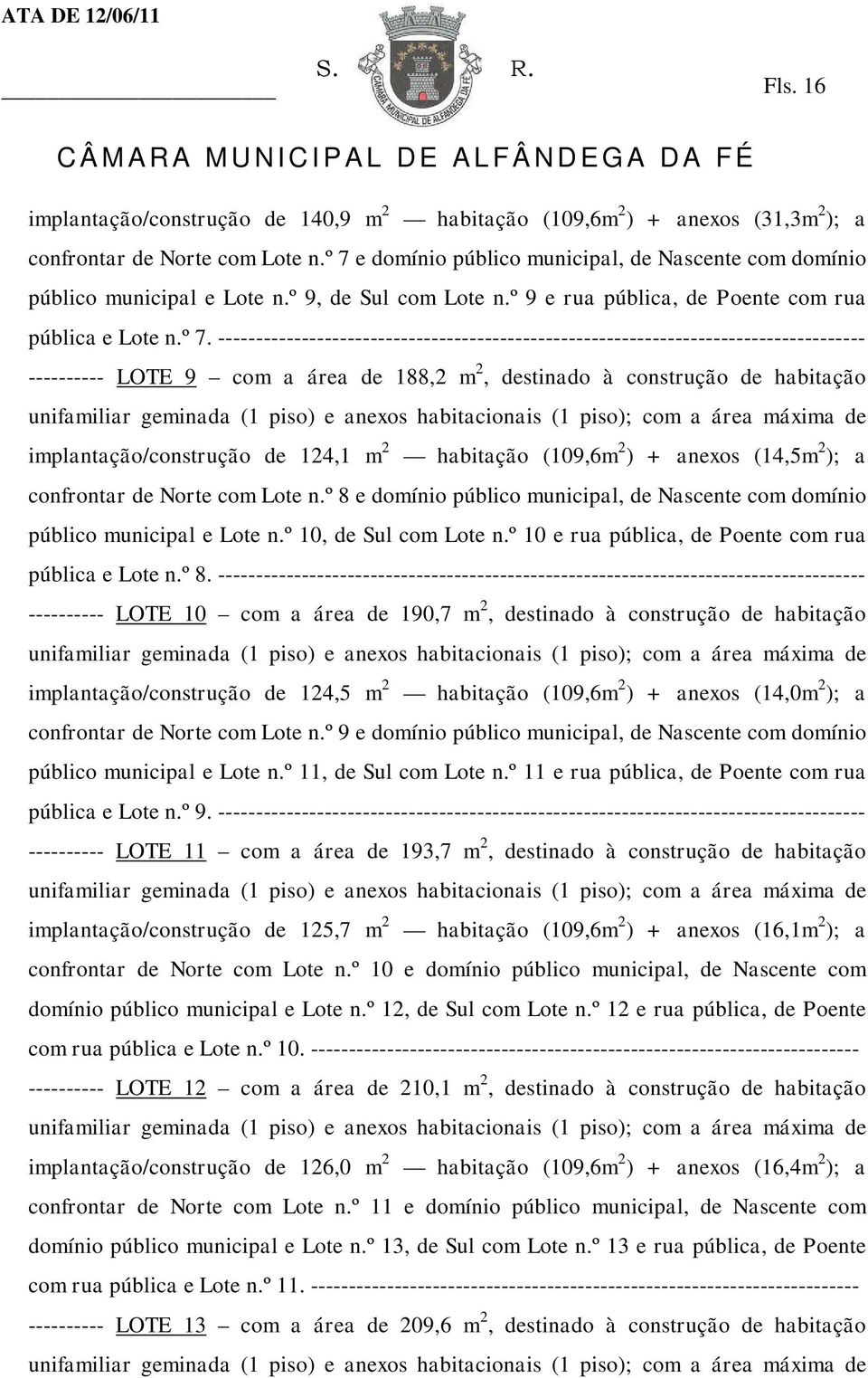 ------------------------------------------------------------------------------------- ---------- LOTE 9 com a área de 188,2 m 2, destinado à construção de habitação implantação/construção de 124,1 m