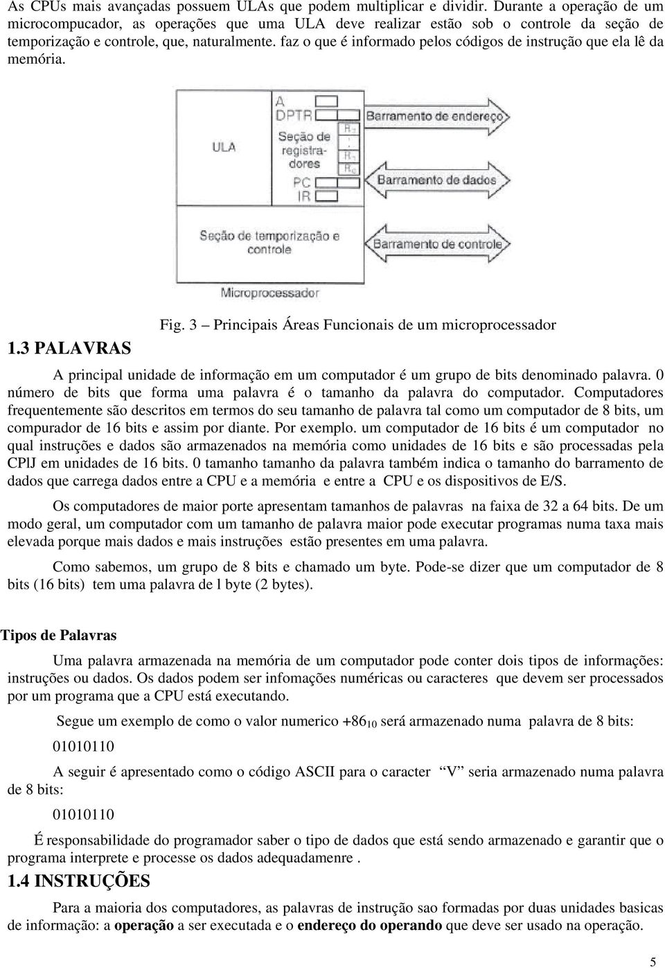 faz o que é informado pelos códigos de instrução que ela lê da memória. 1.3 PALAVRAS Fig.