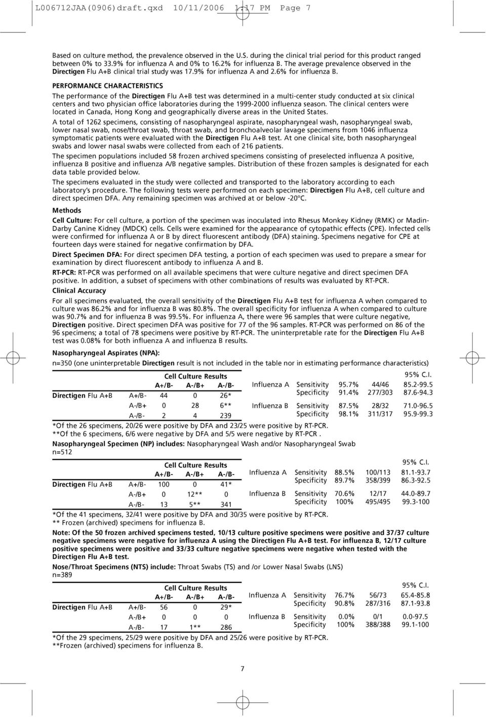 PERFORMNCE CHRCTERISTICS The performance of the Directigen Flu + test was determined in a multi-center study conducted at six clinical centers and two physician office laboratories during the