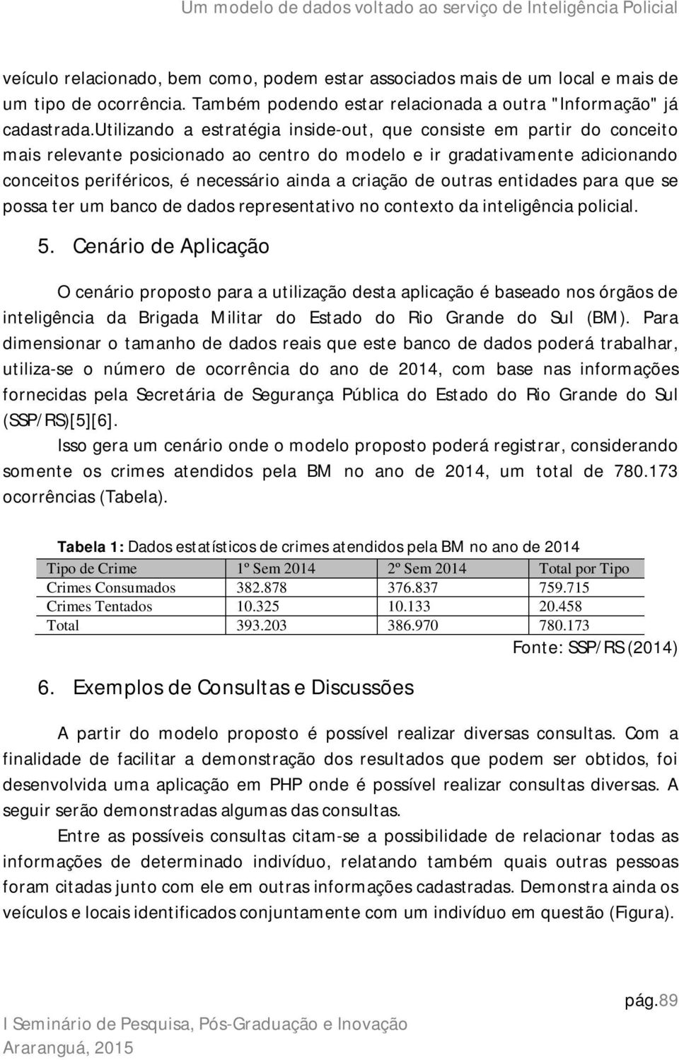 criação de outras entidades para que se possa ter um banco de dados representativo no contexto da inteligência policial. 5.