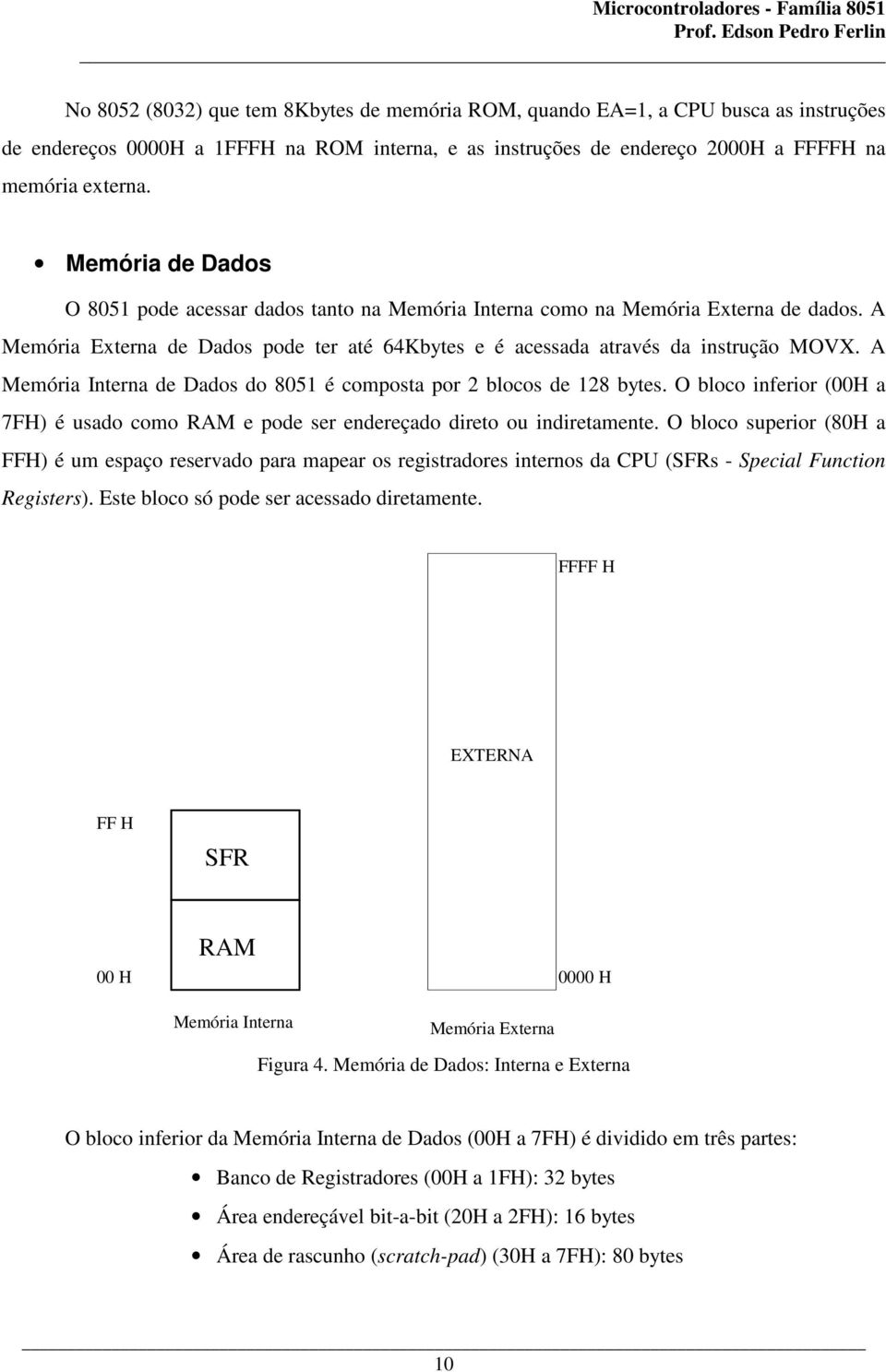 A Memória Interna de Dados do 8051 é composta por 2 blocos de 128 bytes. O bloco inferior (00H a 7FH) é usado como RAM e pode ser endereçado direto ou indiretamente.