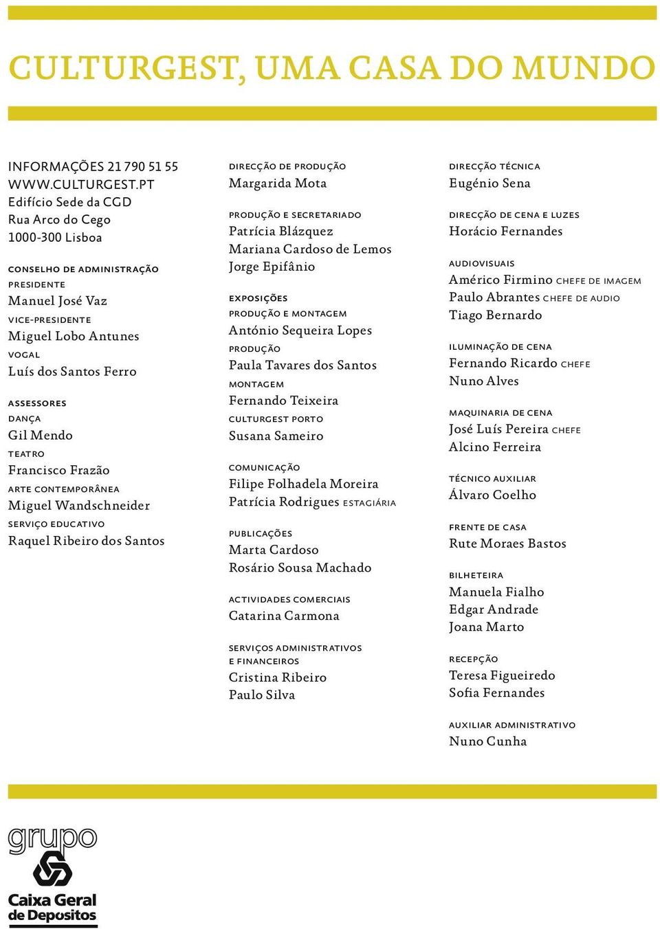 Mendo Teatro Francisco Frazão Arte Contemporânea Miguel Wandschneider Serviço Educativo Raquel Ribeiro dos Santos Direcção de Produção Margarida Mota Produção e Secretariado Patrícia Blázquez Mariana