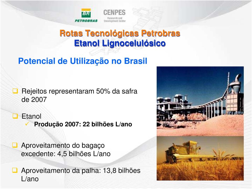 Etanol Produção 2007: 22 bilhões L/ano Aproveitamento do bagaço