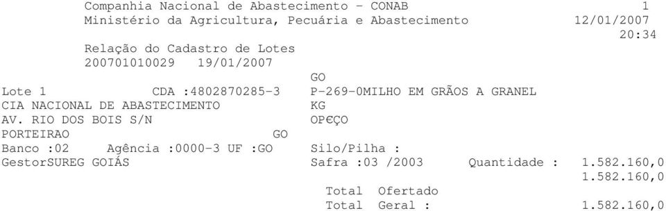 GRANEL CIA NACIONAL DE ABASTECIMENTO KG AV.