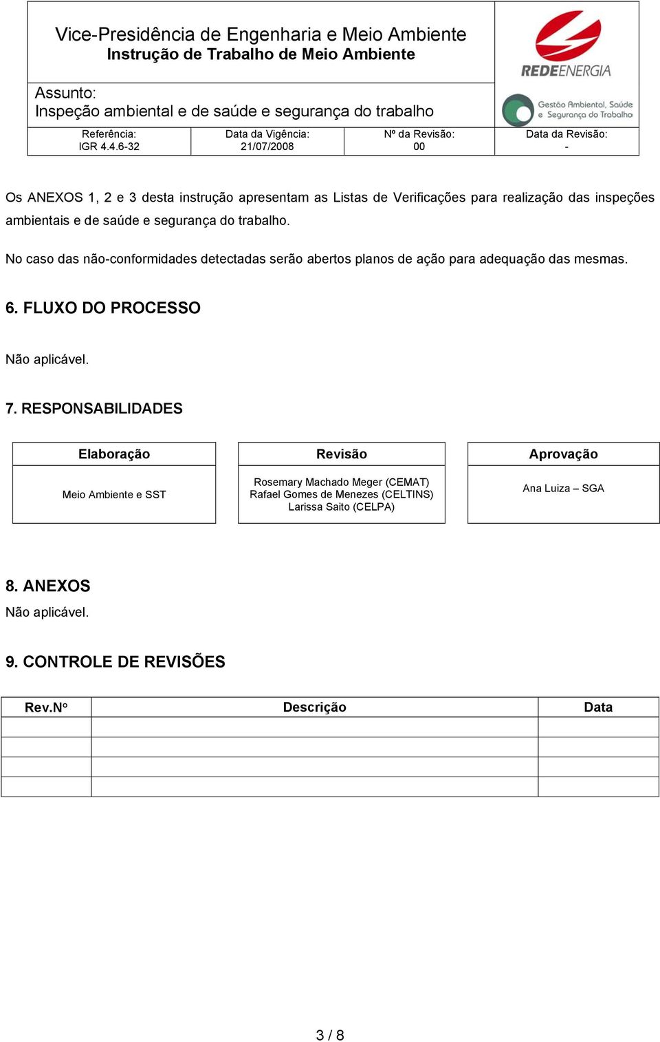 trabalho. No caso das nãoconformidades detectadas serão abertos planos de ação para adequação das mesmas. 6. FLUXO DO PROCESSO Não aplicável. 7.