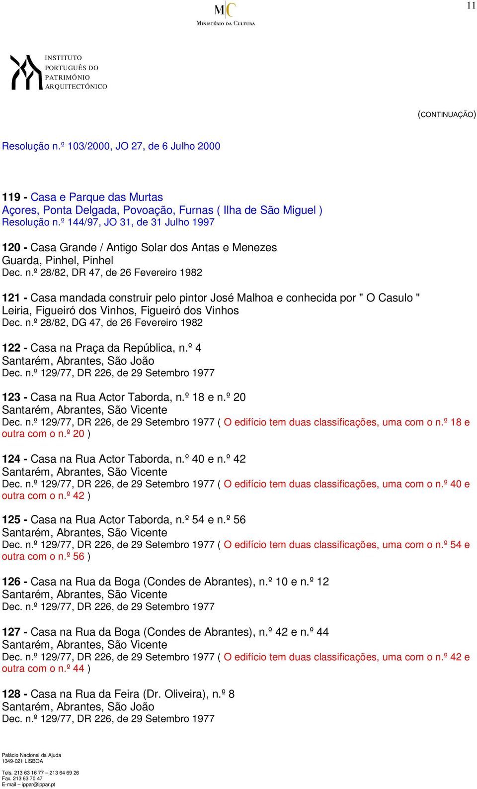 Figueiró dos Vinhos, Figueiró dos Vinhos Dec. n.º 28/82, DG 47, de 26 Fevereiro 1982 122 - Casa na Praça da República, n.º 4 Santarém, Abrantes, São João 123 - Casa na Rua Actor Taborda, n.º 18 e n.