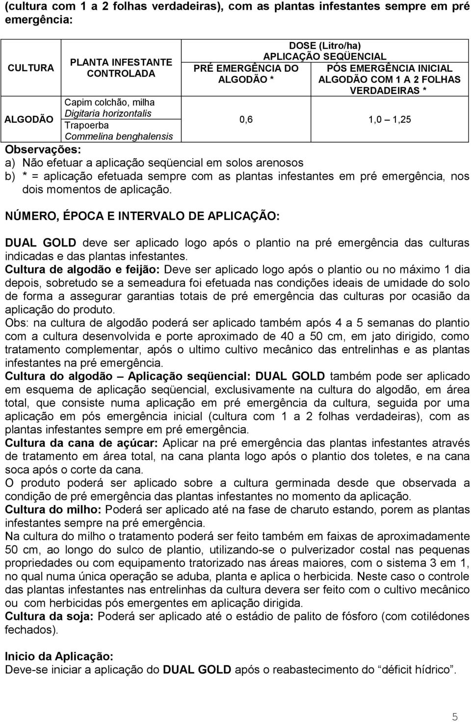 seqüencial em solos arenosos b) * = aplicação efetuada sempre com as plantas infestantes em pré emergência, nos dois momentos de aplicação.