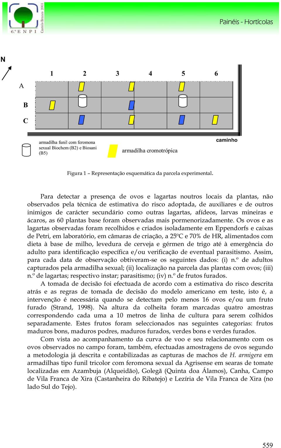 lagartas, afídeos, larvas mineiras e ácaros, as 6 plantas base foram observadas mais pormenorizadamente.