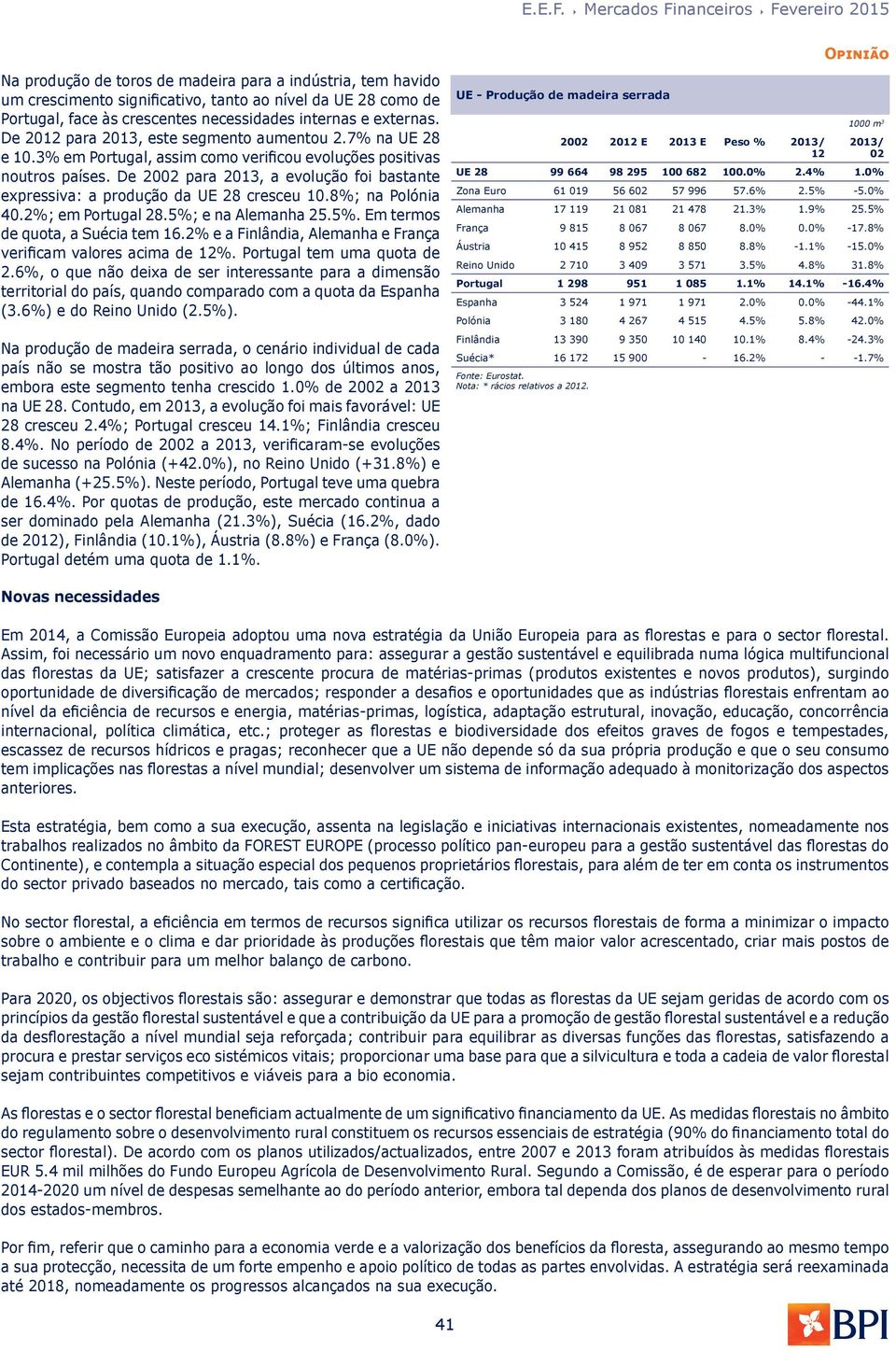 De 2002 para 2013, a evolução foi bastante expressiva: a produção da UE 28 cresceu 10.8%; na Polónia 40.2%; em Portugal 28.5%; e na Alemanha 25.5%. Em termos de quota, a Suécia tem 16.