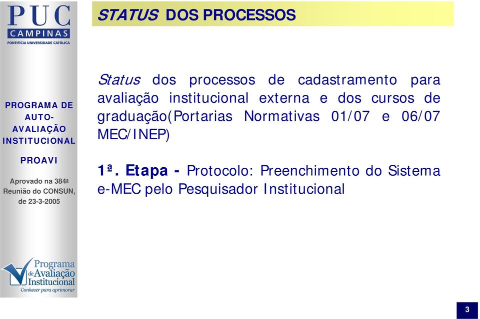 Normativas 01/07 e 06/07 MEC/INEP) 1ª.