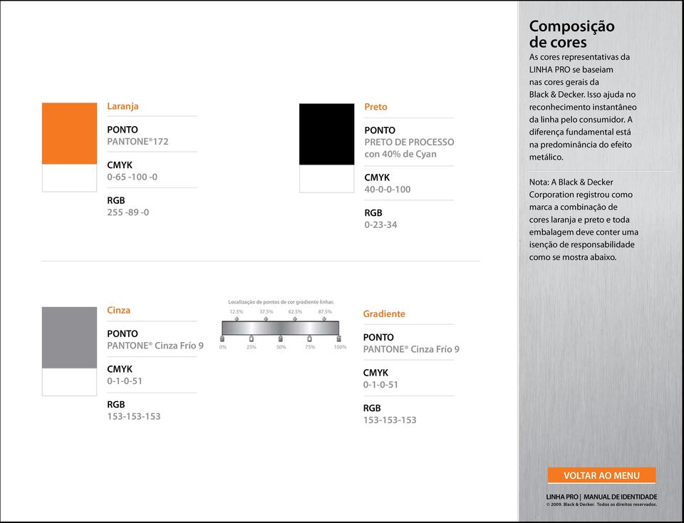 Nota: A Black & Decker Corporation registrou como marca a combinação de cores laranja e preto e toda embalagem deve conter uma isenção de responsabilidade como se mostra abaixo.