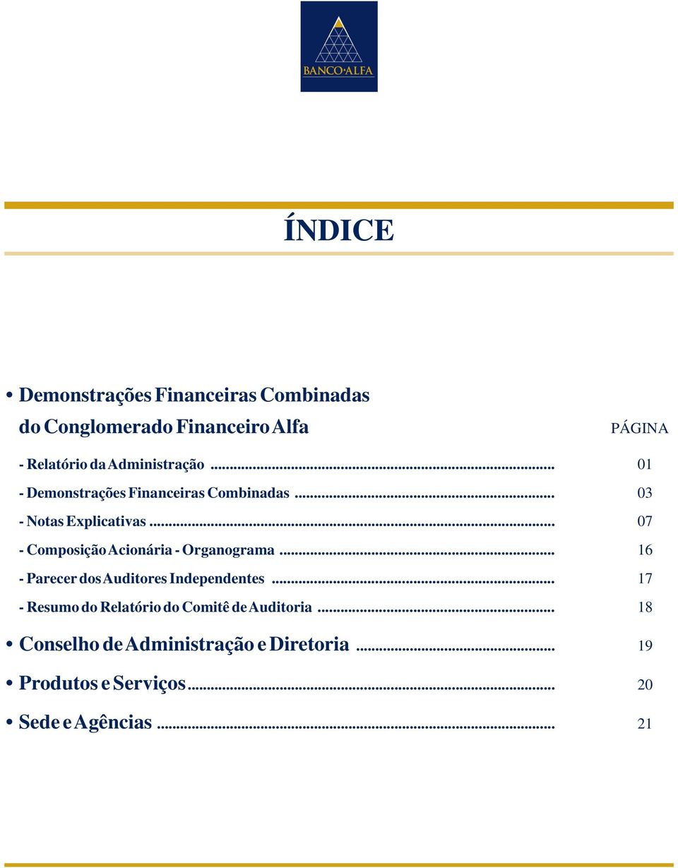 .. 07 - Composição Acionária - Organograma... 16 - Parecer dos Auditores Independentes.