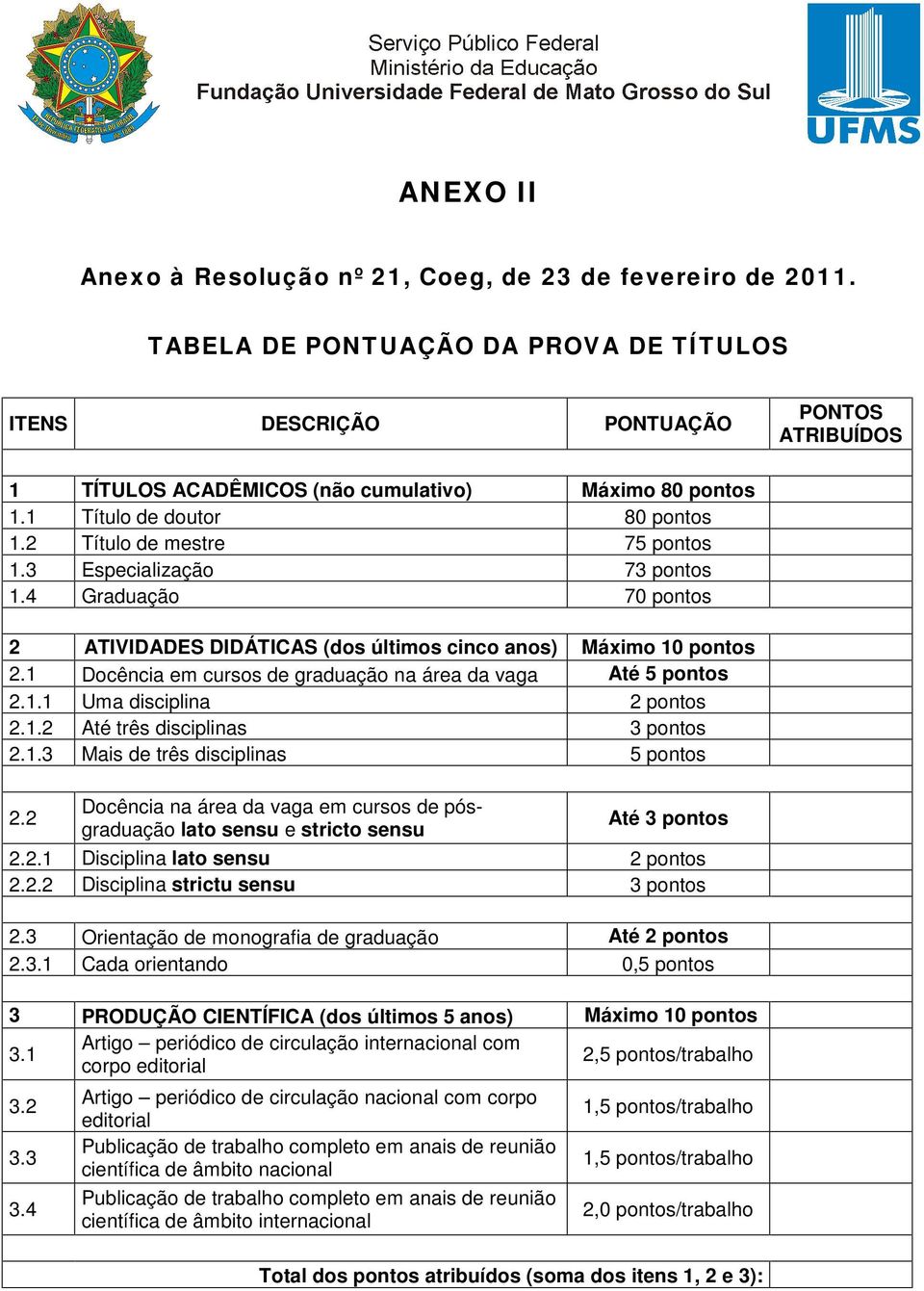 2 Título de mestre 75 pontos 1.3 Especialização 73 pontos 1.4 Graduação 70 pontos 2 ATIVIDADES DIDÁTICAS (dos últimos cinco anos) Máximo 10 pontos 2.